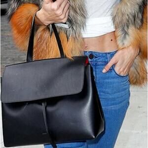 Mansur Gavriel Leather Flap Top Handle Purse Black Calfskin Structured Lady Bag